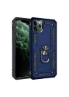 Newface Apple iPhone 11 Pro Max Kılıf Sofya Yüzüklü Silikon Kapak - Lacivert