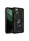 Newface iPhone 11 Pro Max Kılıf Sofya Yüzüklü Silikon Kapak - Siyah
