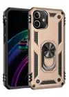 Newface iPhone 12 Kılıf Sofya Yüzüklü Silikon Kapak - Gold