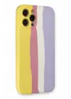 Newface Apple iPhone 12 Pro Max Kılıf Ebruli Lansman Silikon - Sarı-Mavi