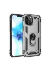 Newface iPhone 12 Pro Max Kılıf Sofya Yüzüklü Silikon Kapak - Gümüş