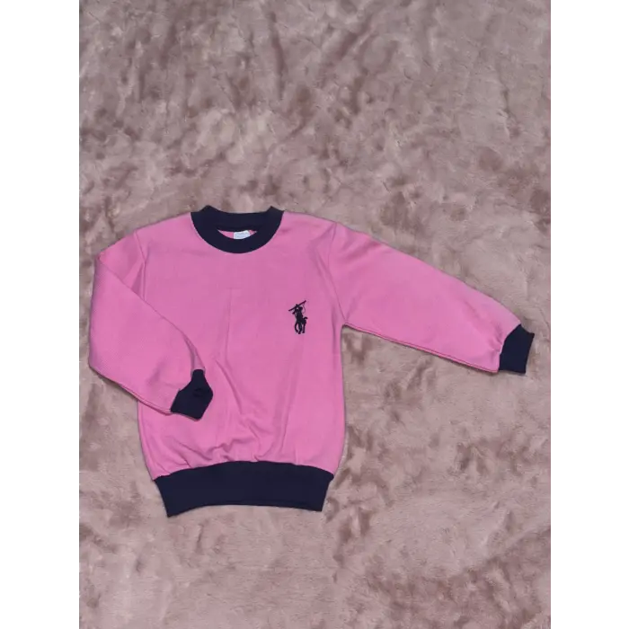 1-7 yaş Armalı bisiklet yaka lacivert biyeli sweatshirt pembe