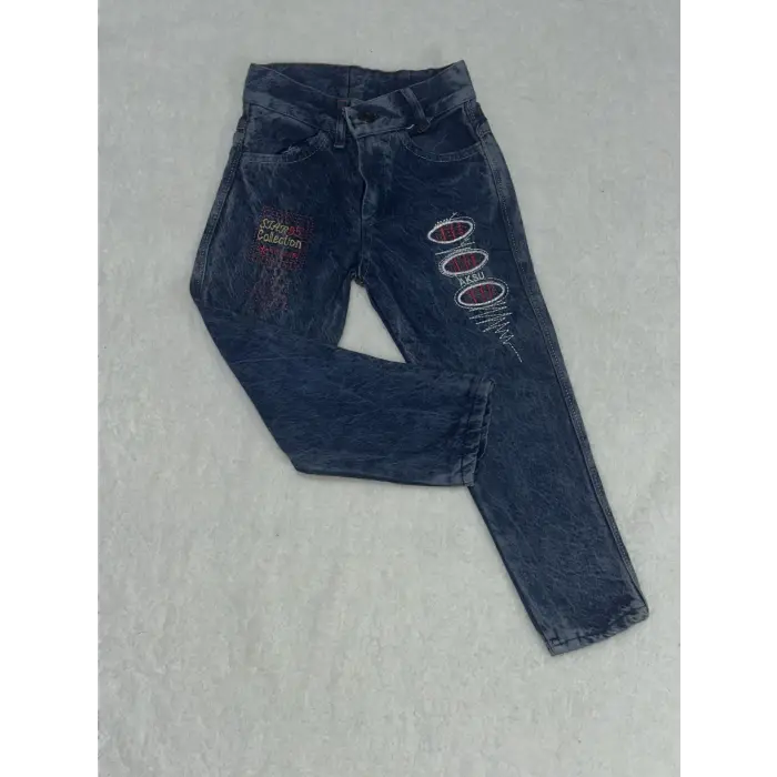 4-6 yaş kız çocuk jeans pantolon nakış işlemeli mavi