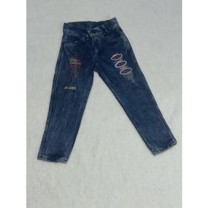 4-6 yaş kız çocuk jeans pantolon nakış işlemeli mavi