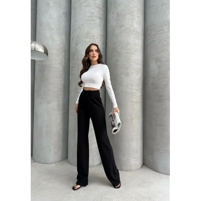 Cırtlı pantolon krep siyah pt