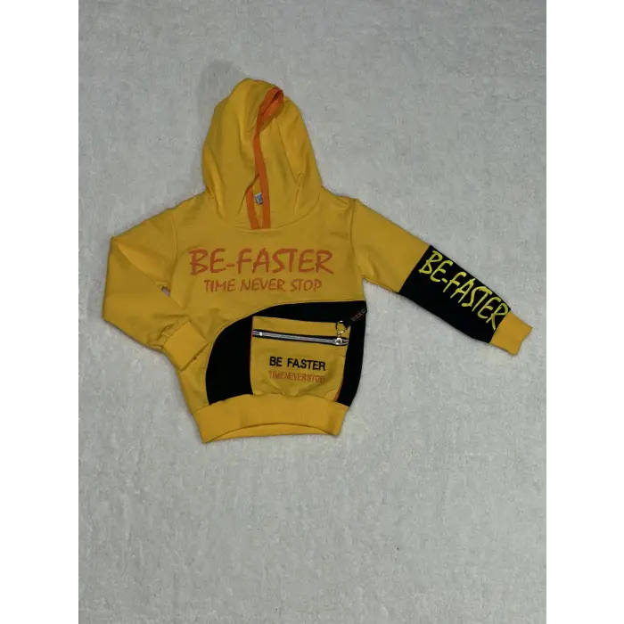 Kapşonlu önü fermuarlı  bf baskılı Sweet shirt erkek çocuk sarı
