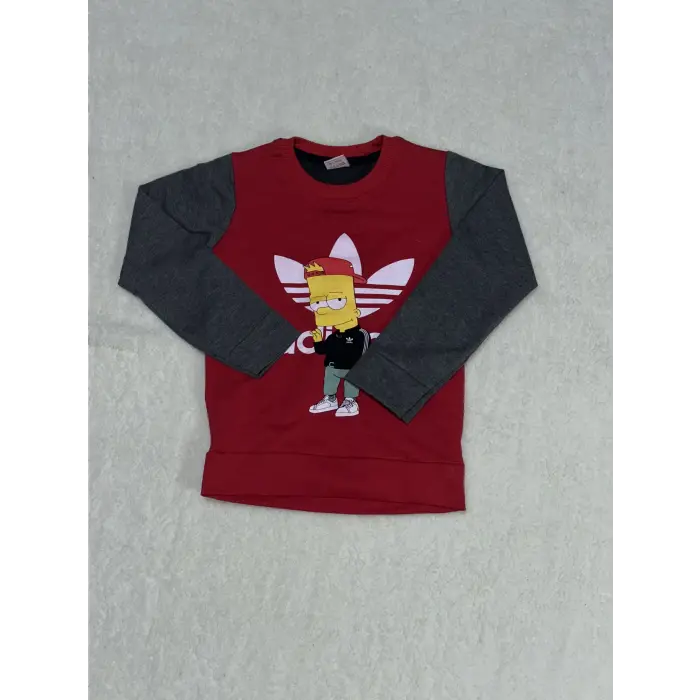 Karakter baskılı bisiklet yaka çift renkli sweatshirt bordo erkek çocuk