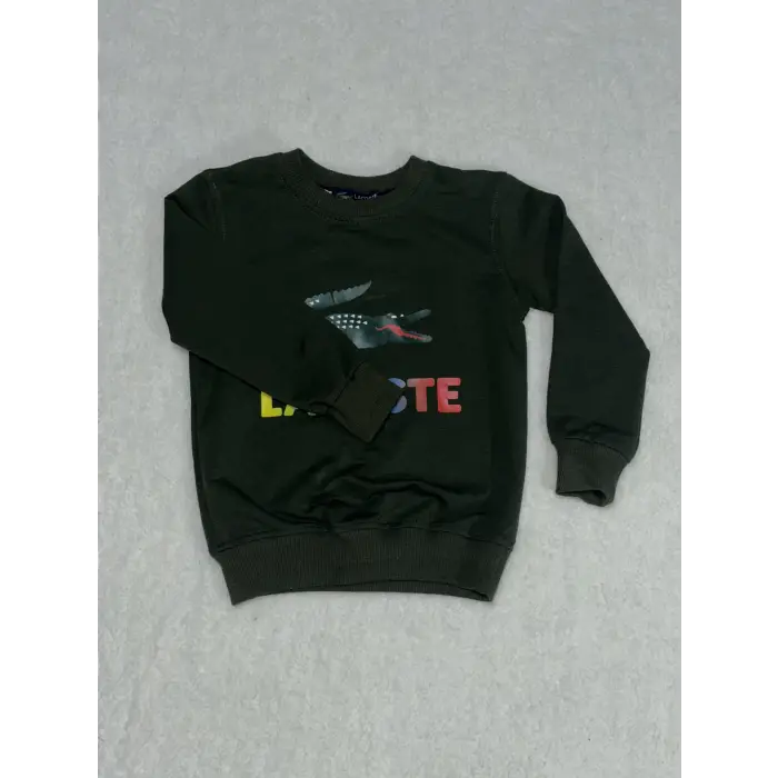 Timsah baskılı bisiklet yaka sweatshirt erkek çocuk haki