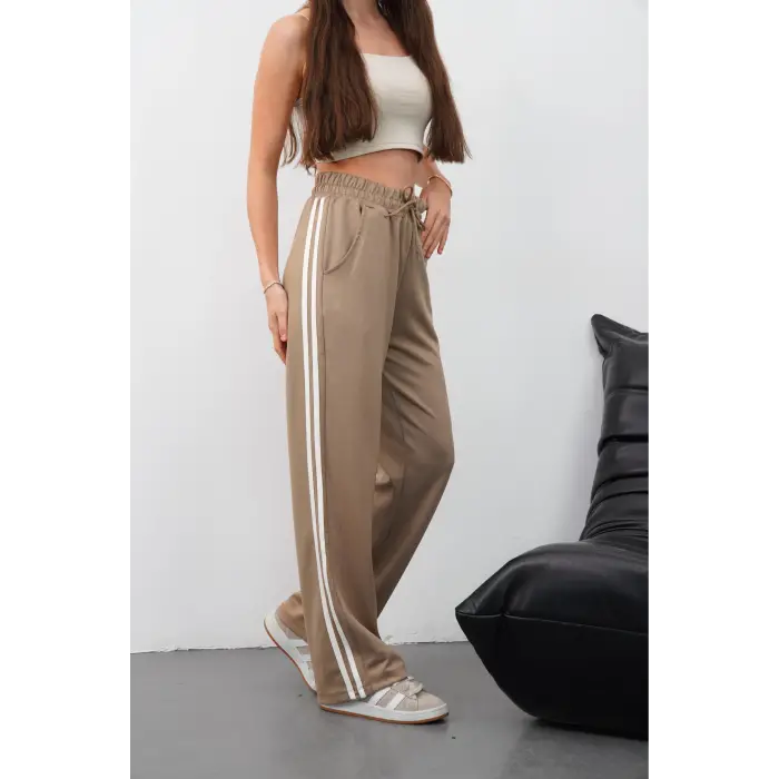 Yandan çift şeritli pantolon vizon