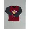 Karakter baskılı bisiklet yaka çift renkli sweatshirt bordo erkek çocuk