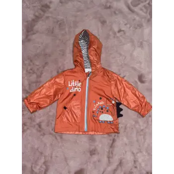 1-5 yaş erkek çocuk kapşonlu baskılı astarlı mont turuncu