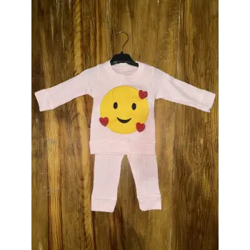 3-12 aylık emoji detalı takım pembe