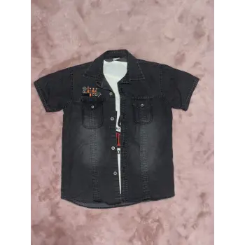 3-9 yaş Tshirt gömlek ikili takım kısa kol füme