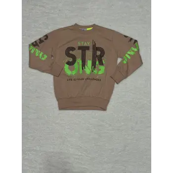 6 yaş str yazı basklı erkek çocuk bisiklet yaka sweat vizon