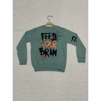 8 yaş Bisiklet yaka siyah turuncu yazı baskılı sweat erkek çocuk mint