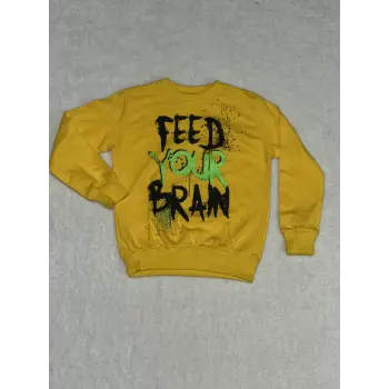 Fed baskılı bisiklet yaka sweatshirt erkek çocuk sarı