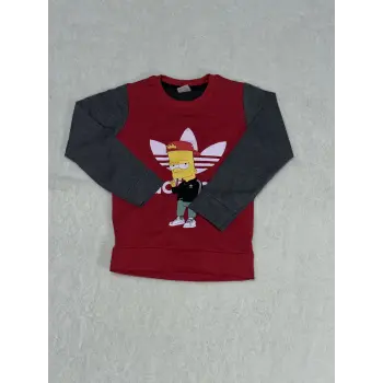 Karakter baskılı bisiklet yaka çift renkli sweatshirt bordo erkek çocuk