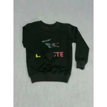 Timsah baskılı bisiklet yaka sweatshirt erkek çocuk haki