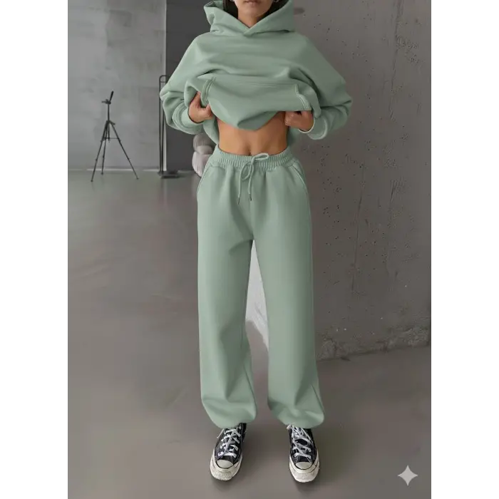 3 iplik şardonlu Lastik paça eşofman mint p510439