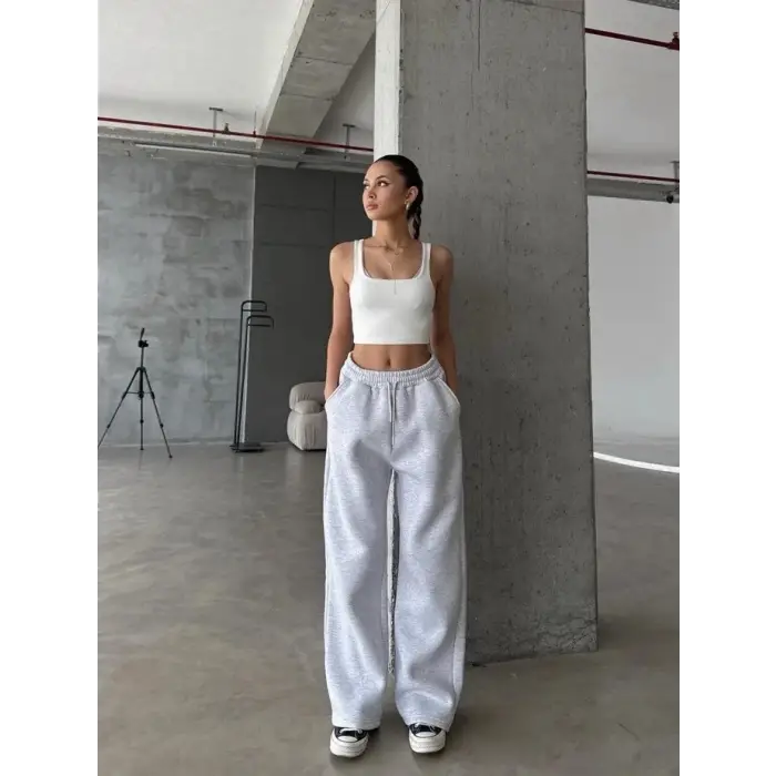 3 iplik şardonlu oversize eşofman gri