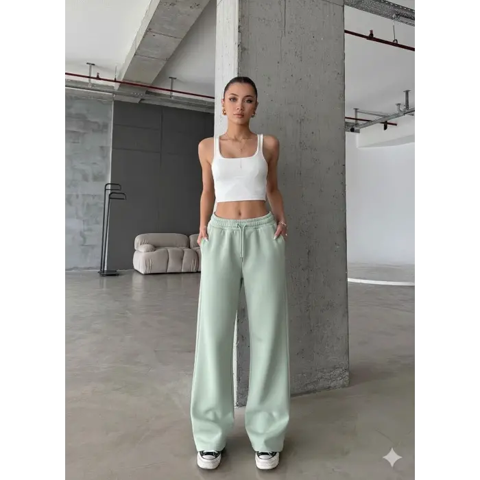 3 iplik şardonlu oversize eşofman mint yeşili