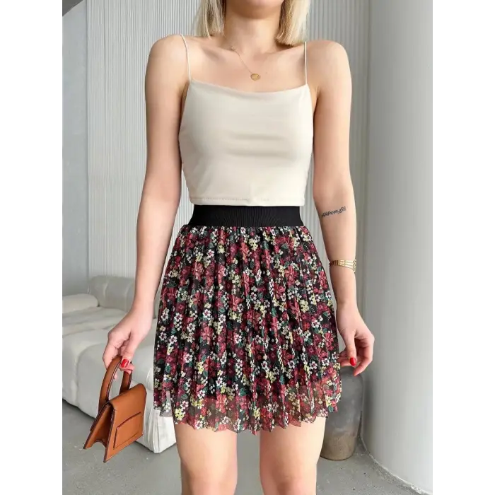 Baskılı astarlı mini etek