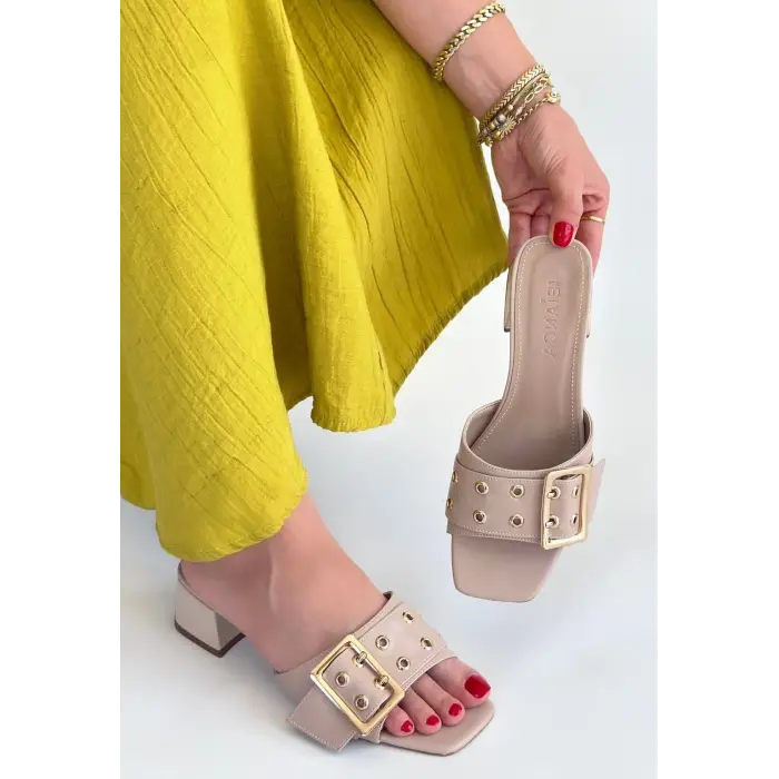 Ciey Bej Cilt Topuklu Terlik