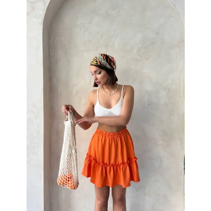 Çingene keten etek turuncu s24808