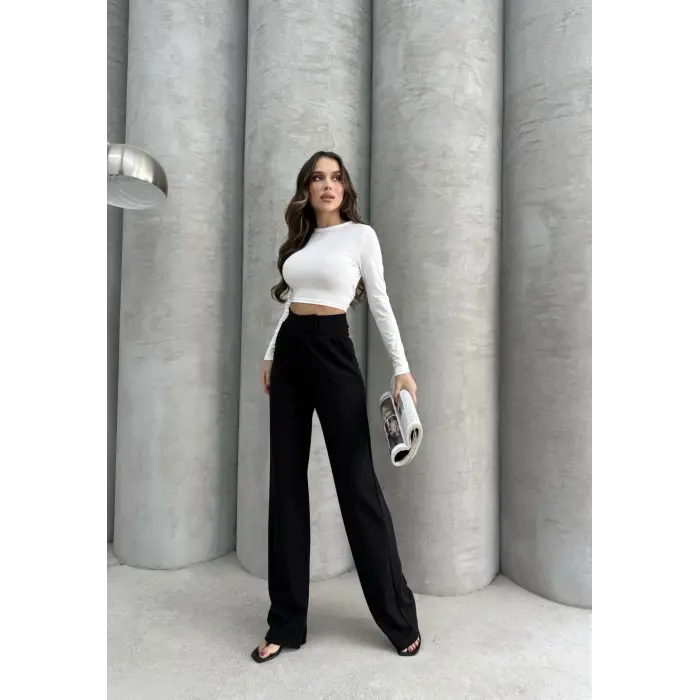 Cırtlı pantolon krep siyah pt