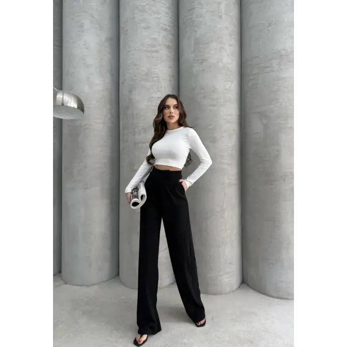 Cırtlı pantolon krep siyah pt