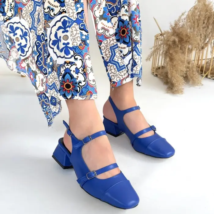 Doran Mavi Cilt Topuklu Ayakkabı