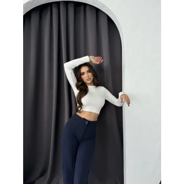 Düğmeli Palazzo pantolon lacivert p170091