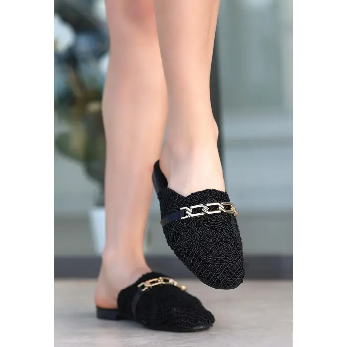 Emert Siyah Örgülü Terlik