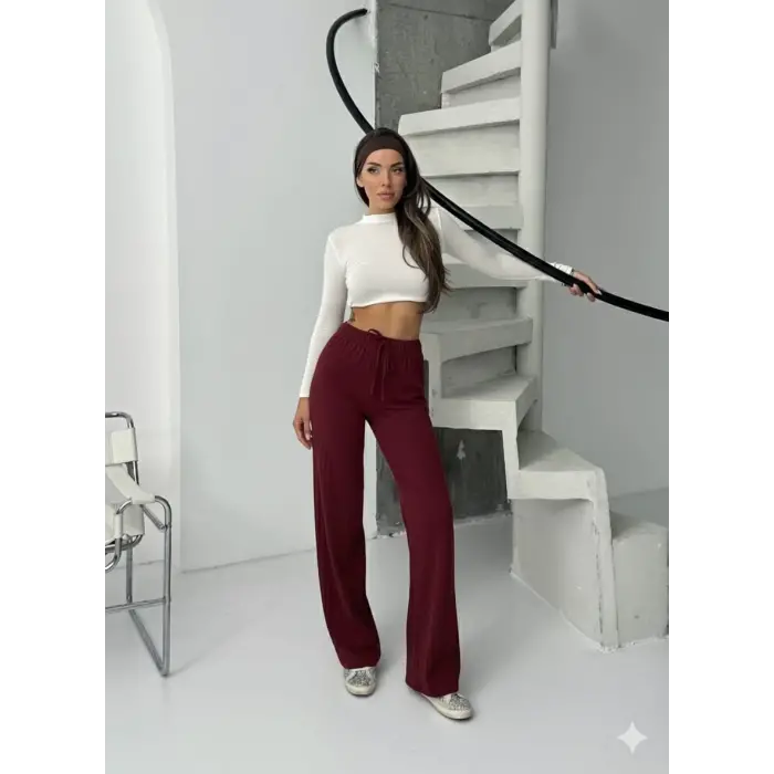 Fitilli şardonlu pantolon bordo a4058