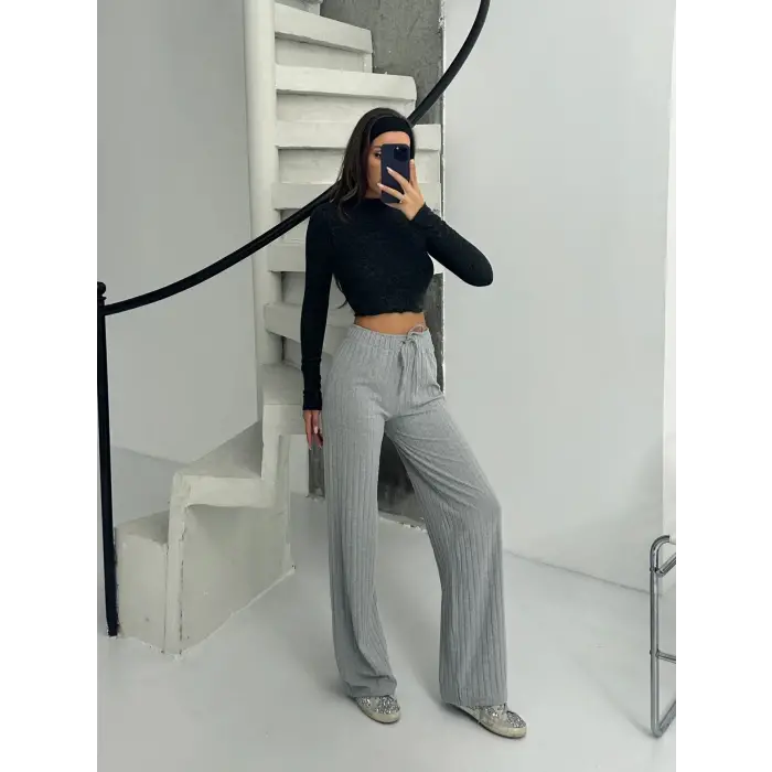 Fitilli şardonlu pantolon gri a4058