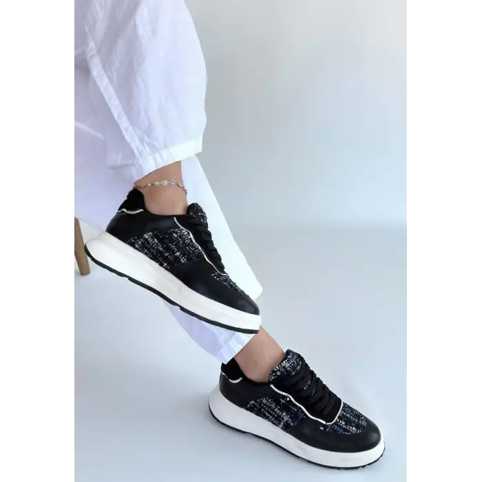 Hawer Siyah Cilt Bağcıklı Spor Ayakkabı