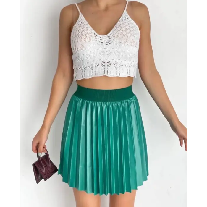 Lastikli piliseli lak etek yeşil s23901