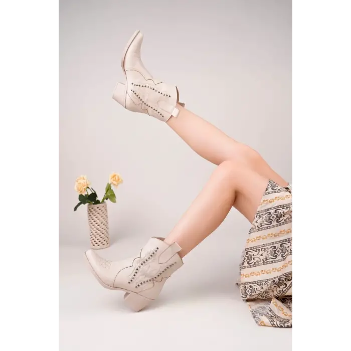 Matin Bej Cilt Topuklu Bot