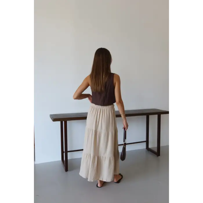 Müslin kumaş keten uzun etek bej pt