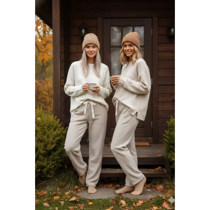 Peluşlu pijama alt bej nr