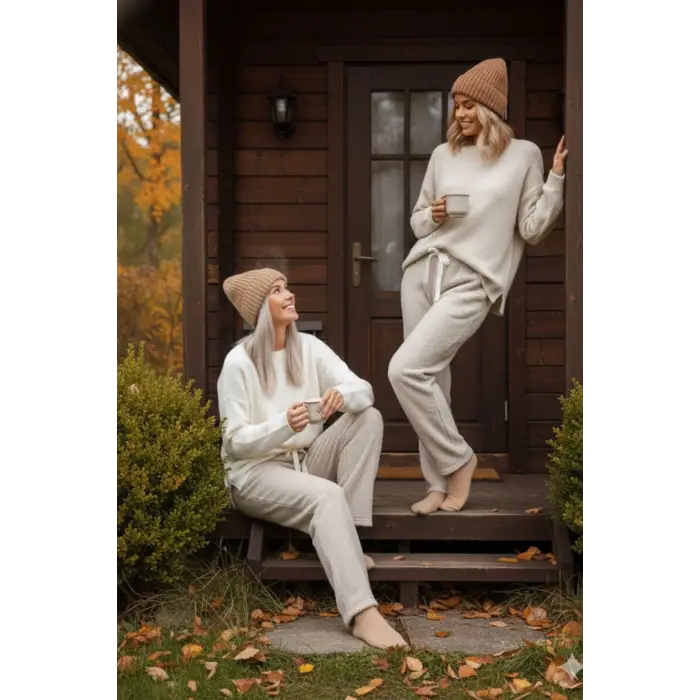 Peluşlu pijama alt bej nr