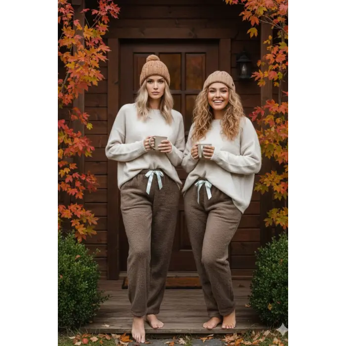 Peluşlu pijama alt kahve nr