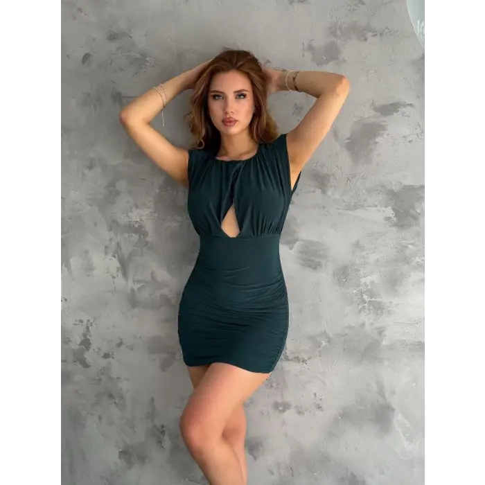 Pencereli mini mikro elbise s3843