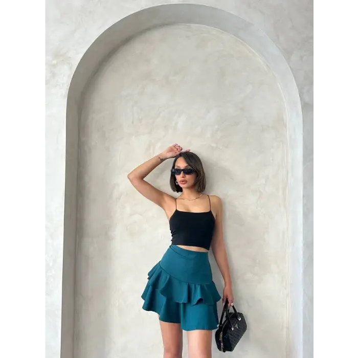 Valonlu fırfırlı etek yeşil s24681