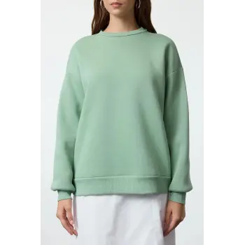 3 iplik şardonlu bisiklet yaka sweatshirt mint