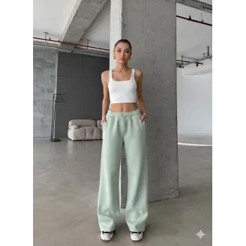 3 iplik şardonlu oversize eşofman mint yeşili