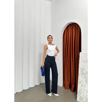 Cırtlı pantolon krep lacivert pt