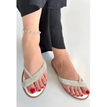 Eday Gümüş Boncuk İşlemeli Terlik