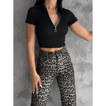 kaşkorse yaka fermuarlı bluz siyah