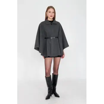 Kemerli kaşe panço antrasit pt